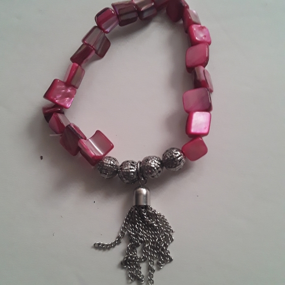 Geometric shell bracelet with silver Brad's and si - Picture 1 of 2